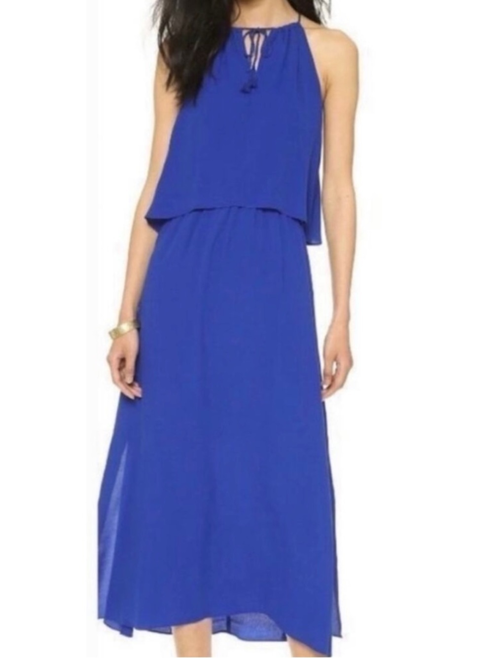 MADEWELL | Blue Overlay Flutter Open Back Detail‎ Maxi Dress With Tassels Sz. 2